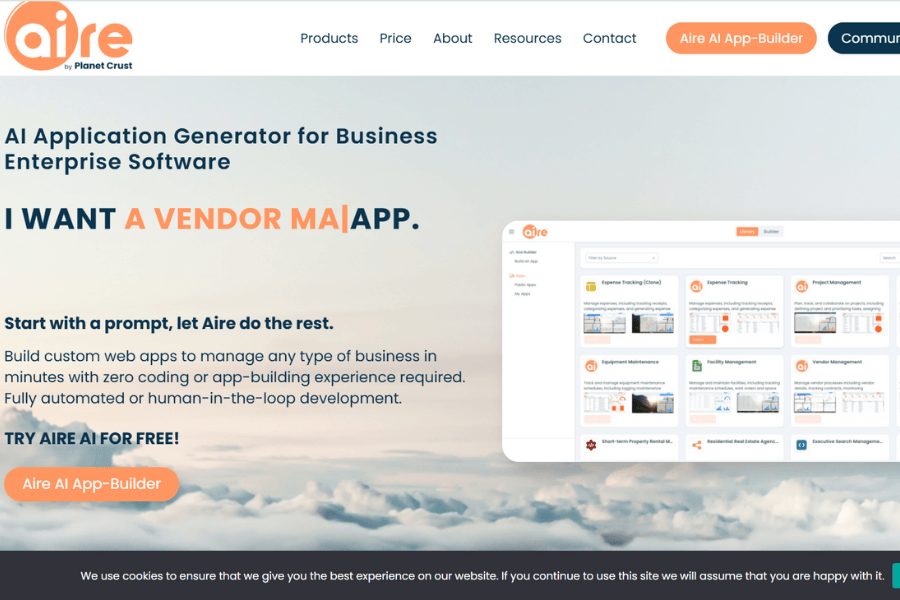 Aire AI app homepage
