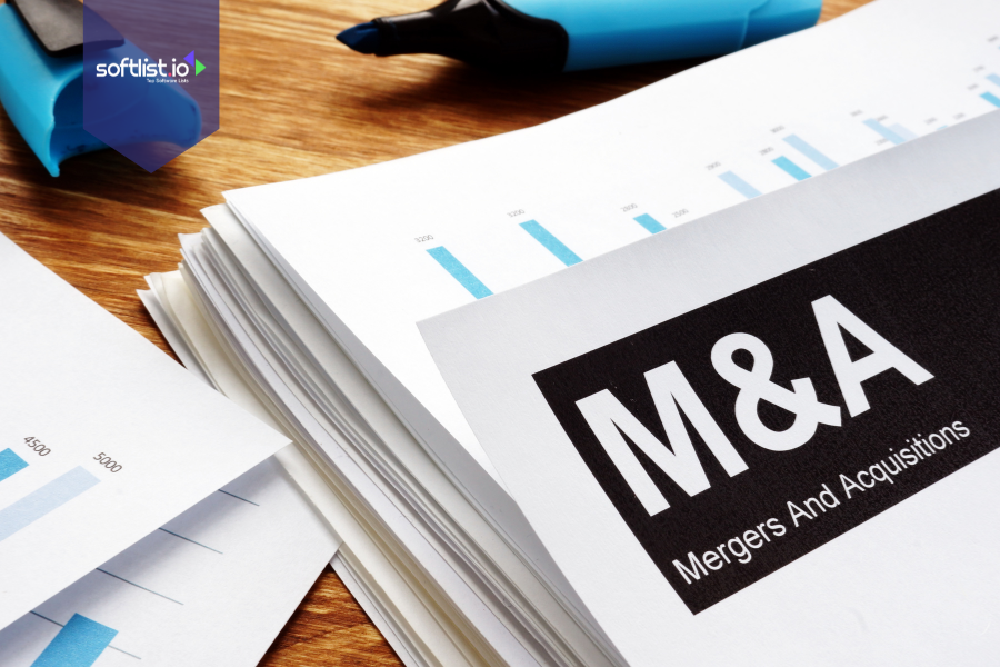 Stack of financial reports labeled M&A (Mergers and Acquisitions), representing data analysis and planning in corporate mergers and acquisitions strategies.