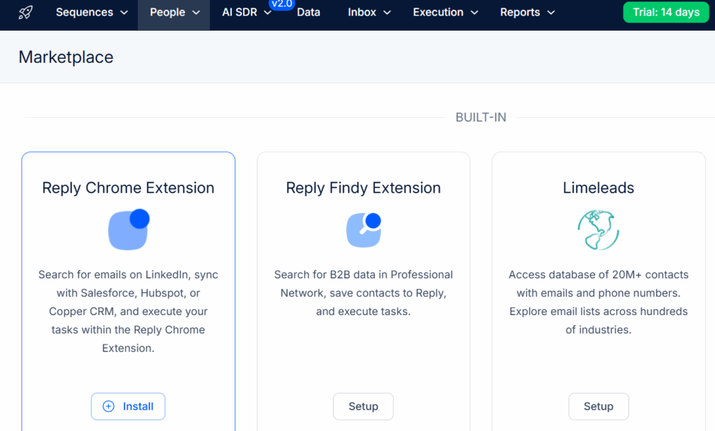 Sample Marketplace Dashboard in Reply.io