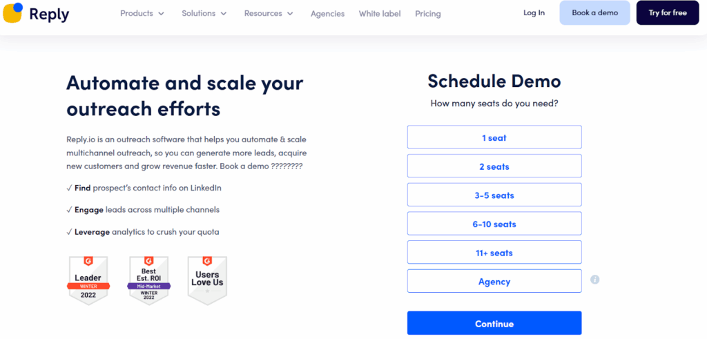 Reply.io Dashboard to Schedule a Demo