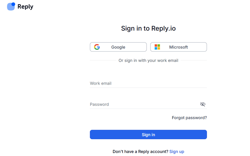 Reply.io login page.
