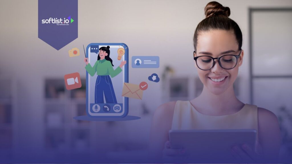 Smiling young marketer using digital tablet.