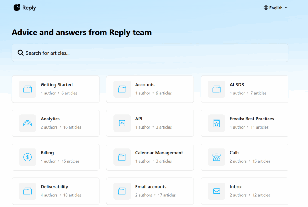 Reply.io Help Center dashboard