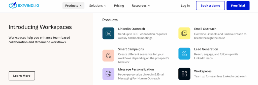 Expandi.io products page.