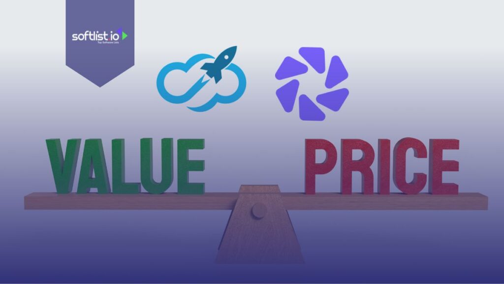 Logos of Expandi and Dripify above a balance scale with "VALUE" outweighing "PRICE".