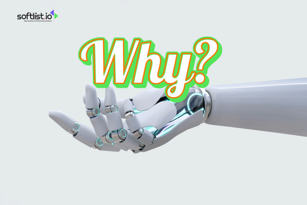 Vertical AI: A robotic hand extended with the word “Why?” above it, illustrating the growing curiosity and demand behind Vertical AI's dominance across industries