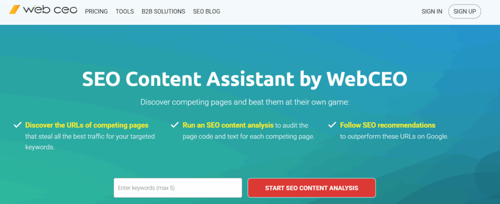 SEO Content Assistant by WebCEO page
