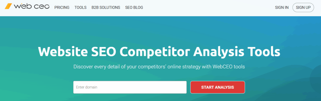 WebCEO Website SEO Competitor Analysis Tools Page