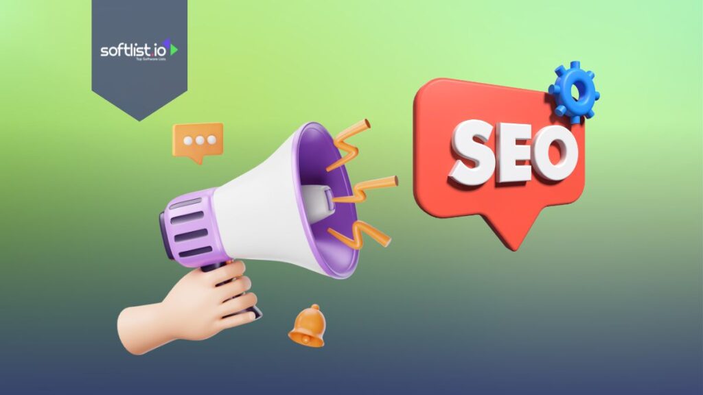 Megaphone and SEO graphics.