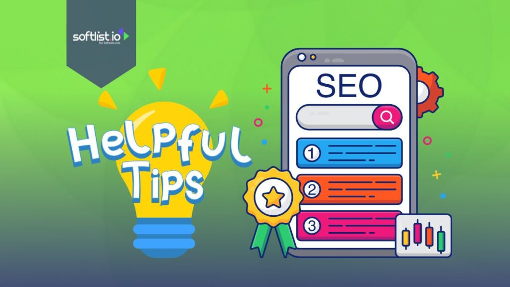 Helpful tips with lightbulb and tablet SEO graphics.