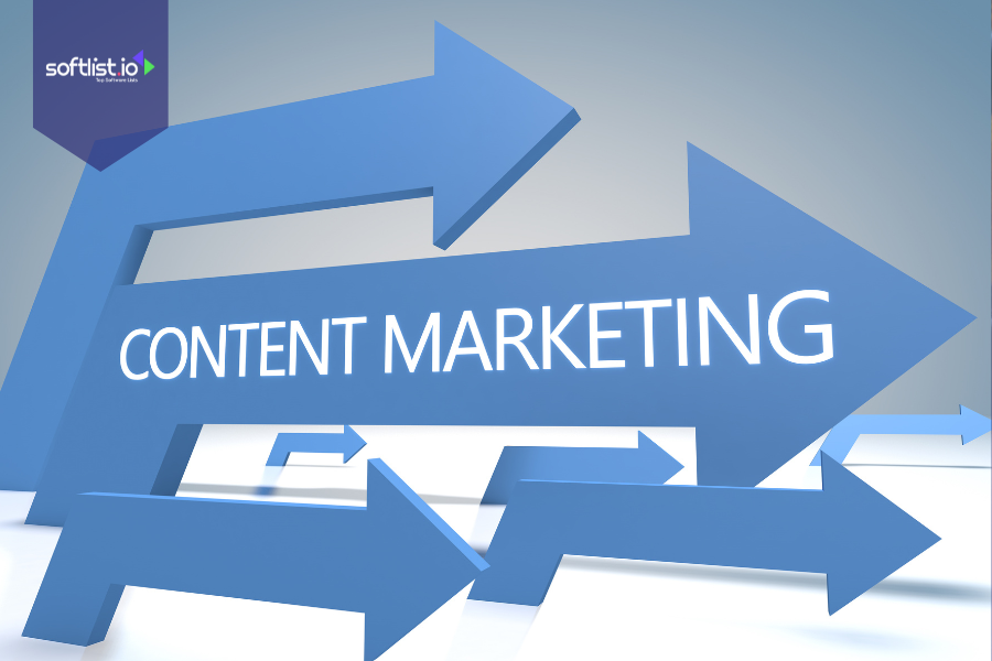 Blue arrows with the words “Content Marketing” represent the implications of content creation in digital strategy and marketing direction.