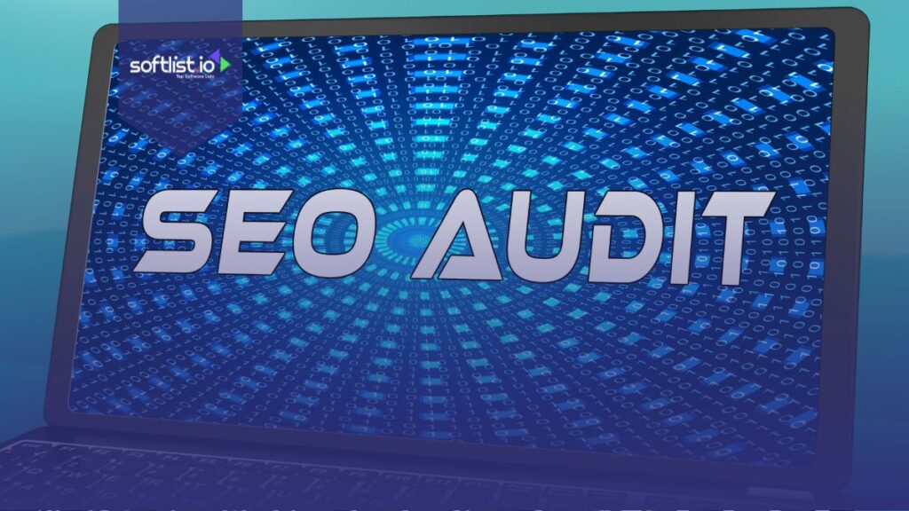 SEO Audit word on a desktop in a blue background.