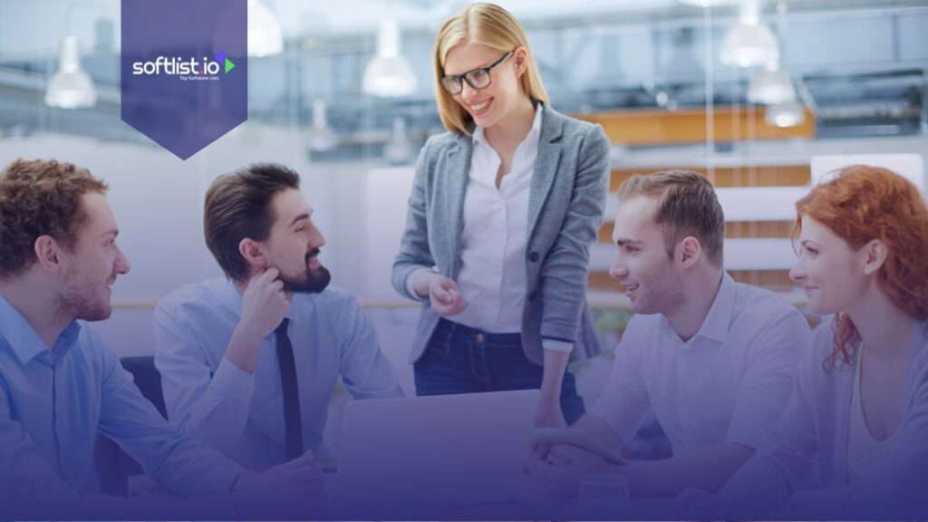 Business team talking in an office.