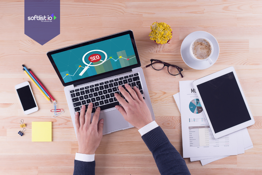 Person working on laptop with SEO dashboard, representing niche website valuation analysis.