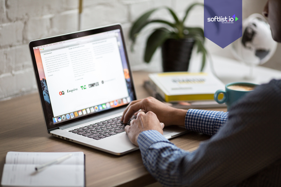 Person working on laptop researching online metrics, representing niche website valuation.