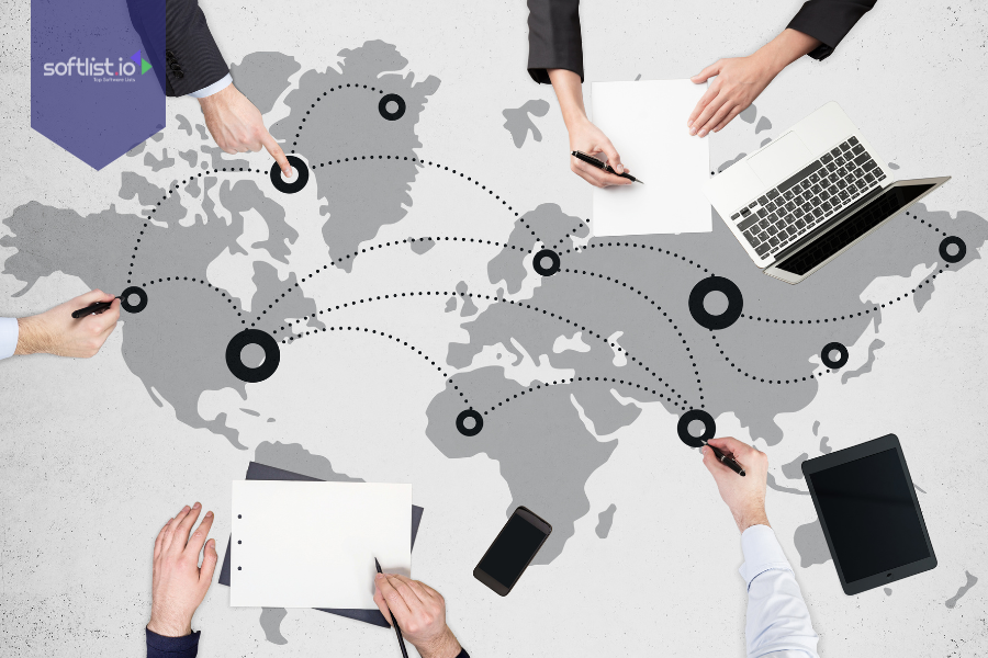 Illustration of global network connections over a world map, representing Space-Air-Ground Integrated Networks in 6G Technology.