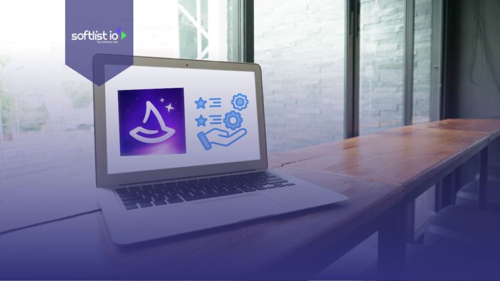 Wiza logo and gears, and one hand graphics on a desktop screen.
