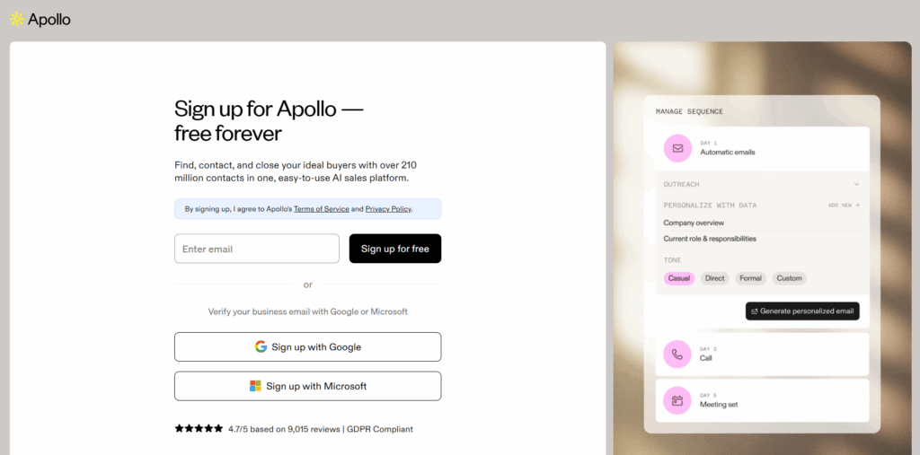 Apollo.io Homepage