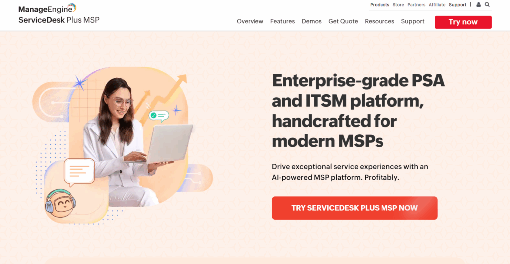 ManageEngine ServiceDesk Plus homepage