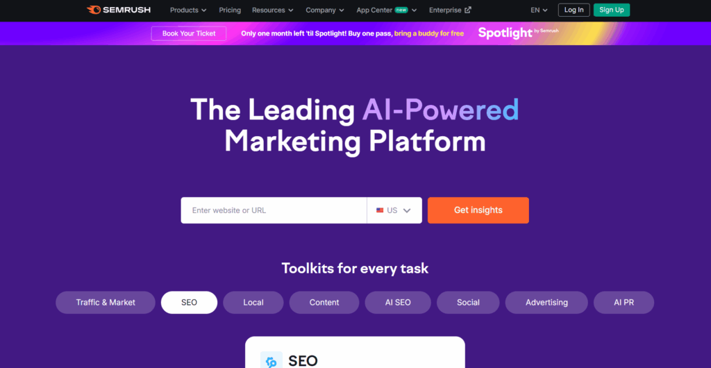 Semrush homepage
