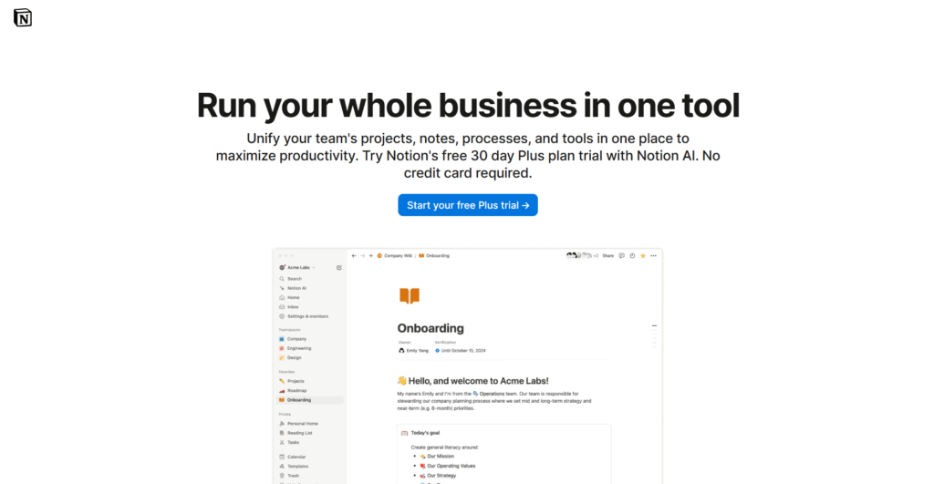 Notion homepage
