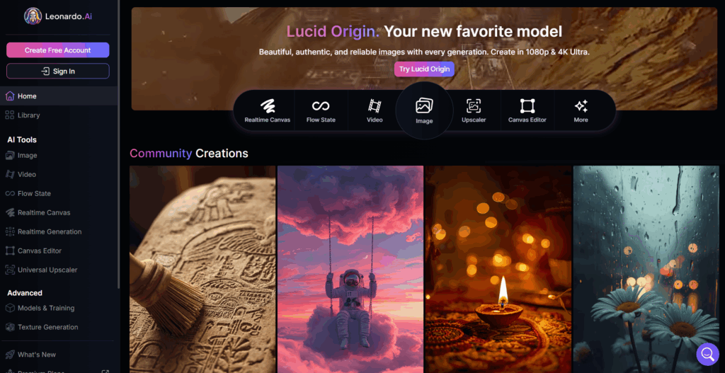 Leonardo AI Homepage