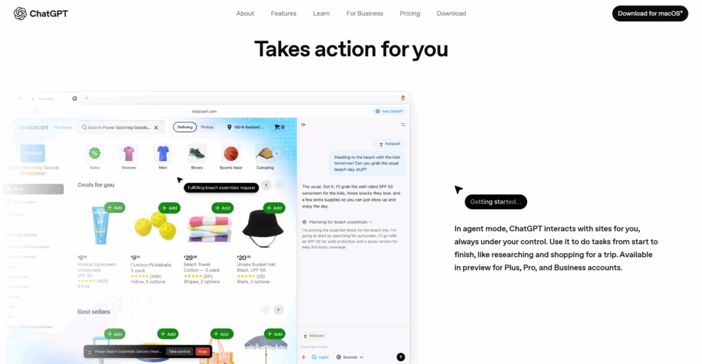 ChatGPT Atlas Generative Actions