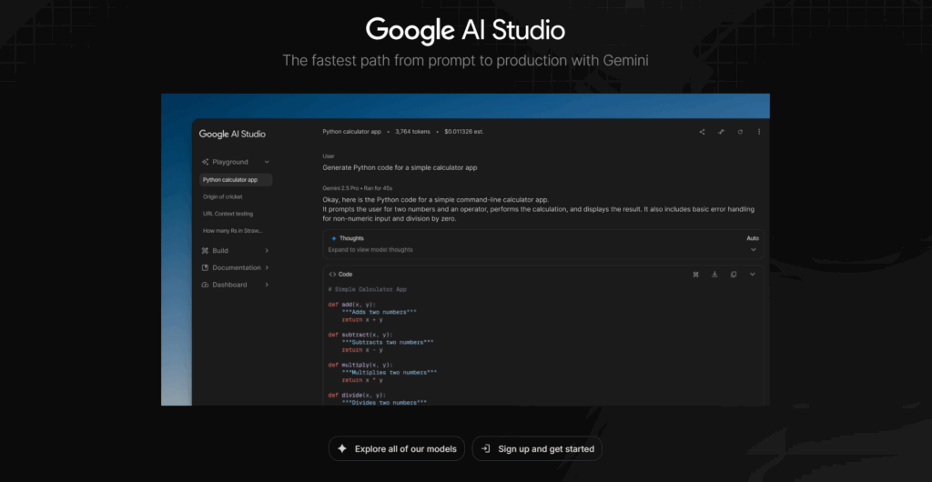 Google Ai Studio homepage 3