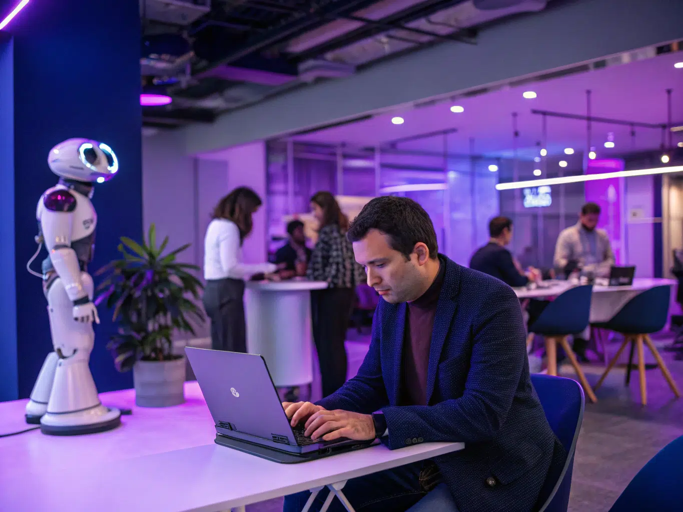 Business professional comparing pricing and value between Se Ranking and Ahrefs using laptop in modern workspace.