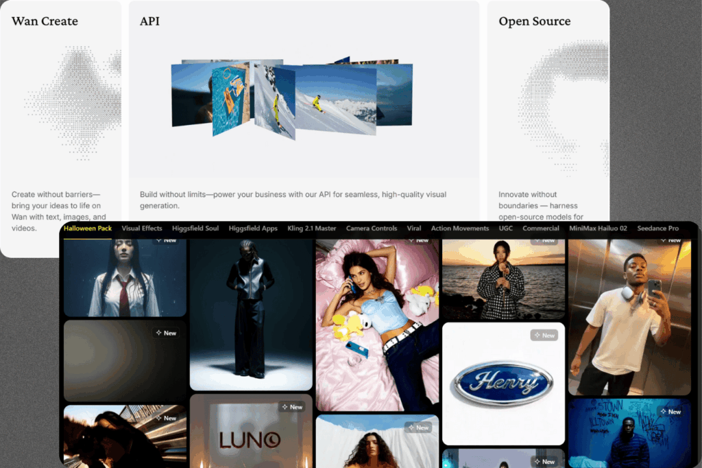 Wan and Higgsfield Homepage