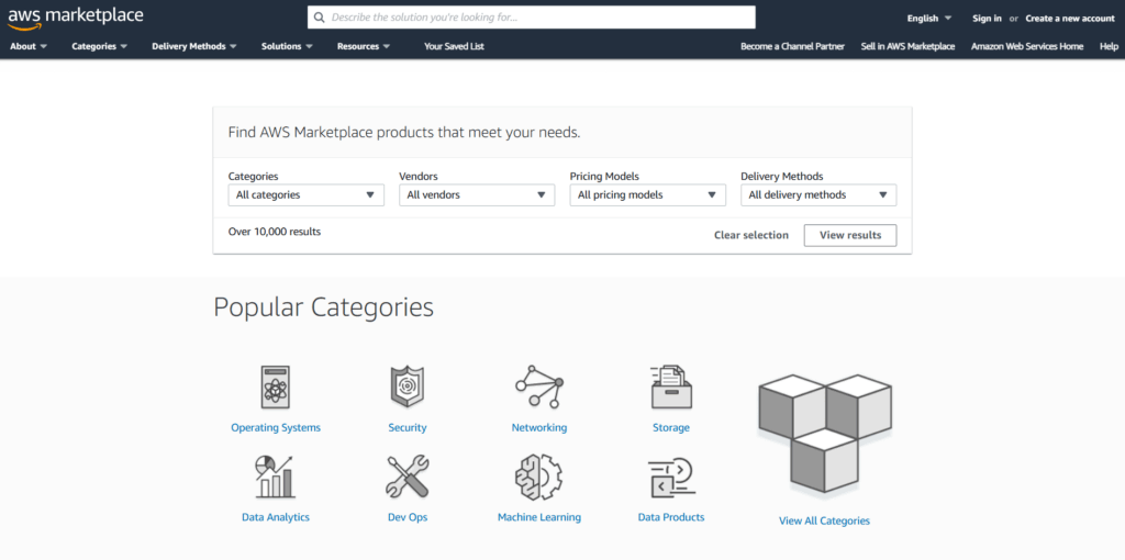 AWS Marketplace Homepage 2