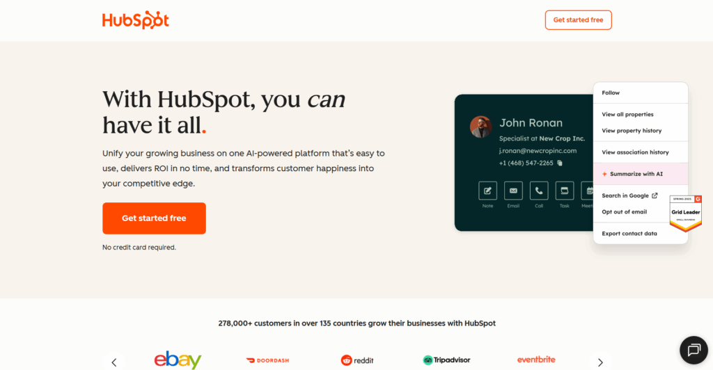 Hubspot homepage