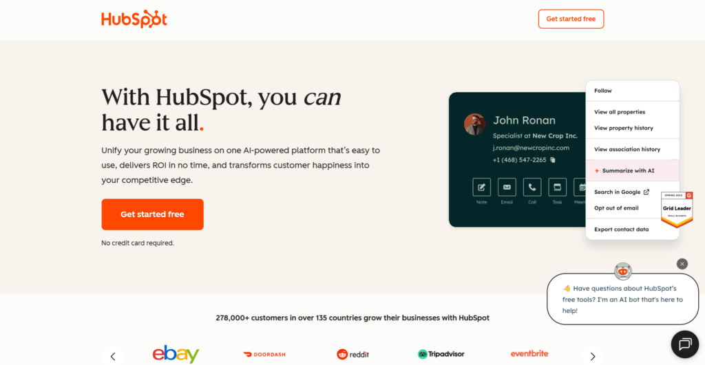 Hubspot homepage