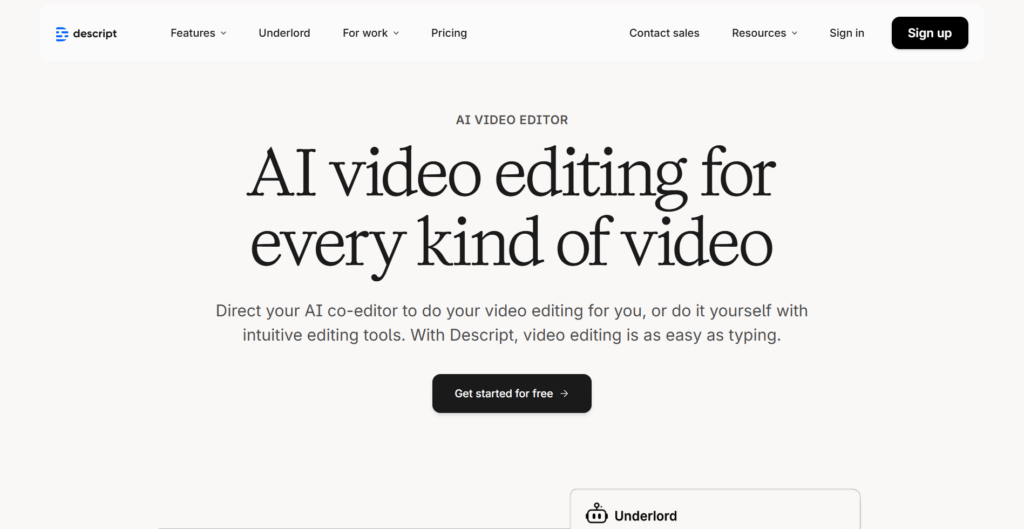 Descript homepage