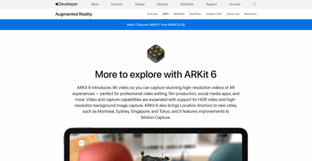 Apple ARKit homepage