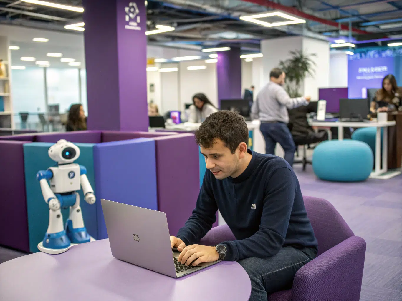 Man working on laptop in office while locating and authenticating API key.