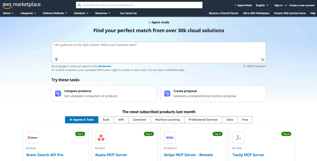Amazon AWS Marketplace Homepage